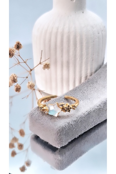 Serenity خاتم مطلي بالفولاذ بتصميم بسيط مع حجر الزركون