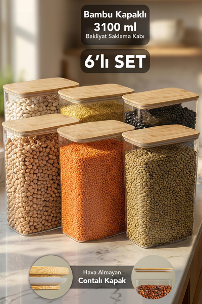 Meleni Home 6-Piece Bamboo Lid Aura Rectangular Storage Container - Vacuum Li...