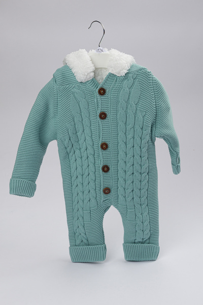 Lui Baby Fleece Welsoft Hooded Knitted Patterned Baby Romper with Ears