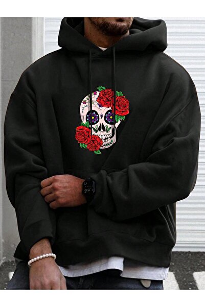 donamod Hanorac cu șnur din seria Coko cu imprimeu floral și cu craniu de Hal...