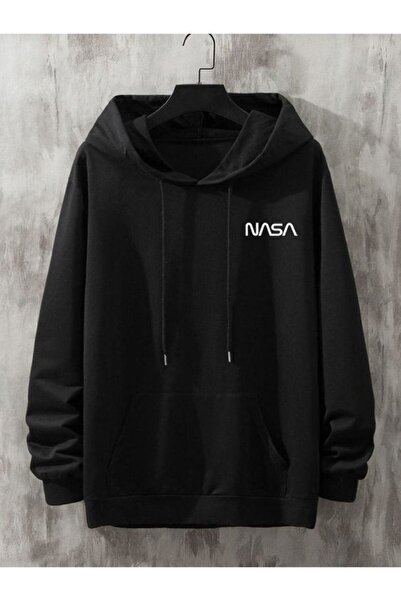 donamod Унісекс Чорний Світло-синій принт Oversize Світшот з капюшоном NASAYA...