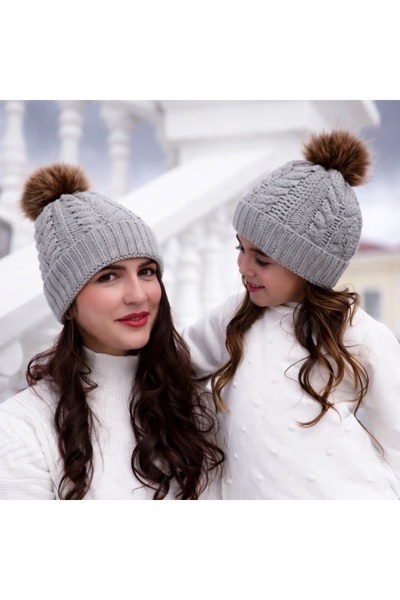 Pure Boutique Set gri caciulita pentru mama si bebe