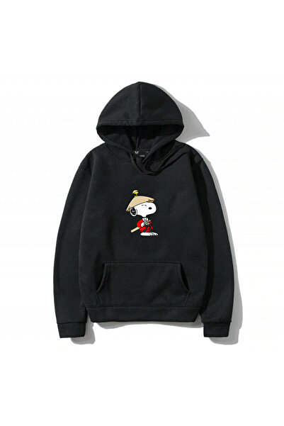 donamod Hanorac unisex negru cu imprimeu Snoopy cu glugă SW100-TS