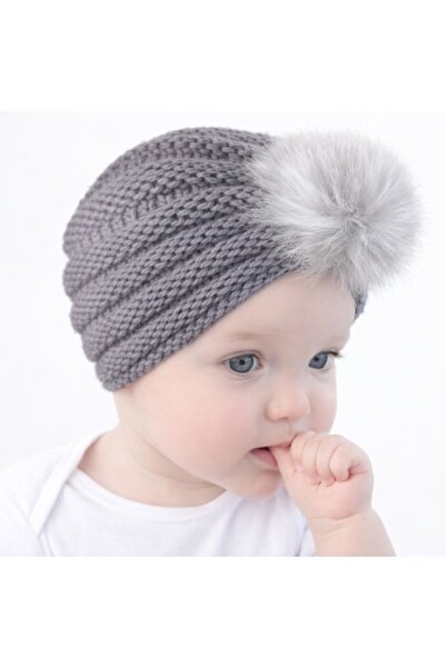 Pure Boutique Caciulita gri tip turban cu pufulet