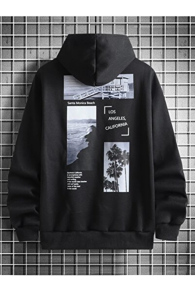 donamod Black Santa Monica cu imprimeu supradimensionat Hanorac unisex Swea t...