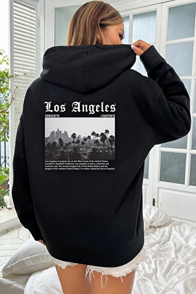donamod Unisex Φούτερ με στάμπα Los Angles KP-Black-LosPainting