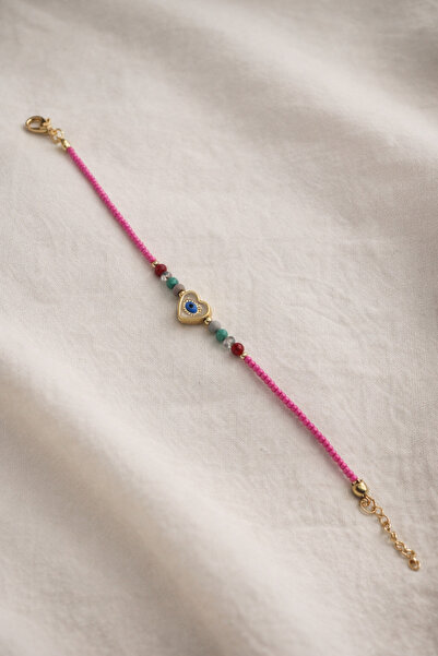 Karma Pink Bracelet with Heart Shape and Evil Eye Detail