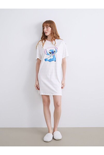 LC Waikiki Crew Neck Stitch Printed Women's Nightgown