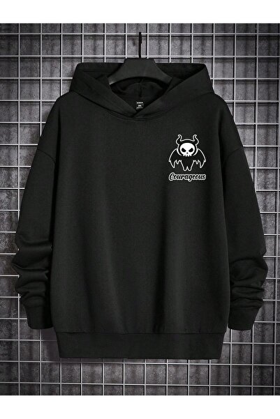 donamod Hanorac cu glugă cu imprimeu de litere și craniu din seria Coko Manfi...