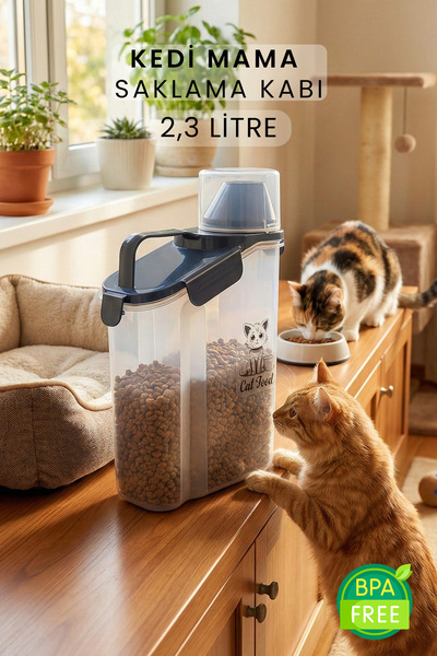 Siyempi 2300ml Kedi Maması Saklama Kabı Füme Kırılmaz Sızdırmaz Çift Contalı ...