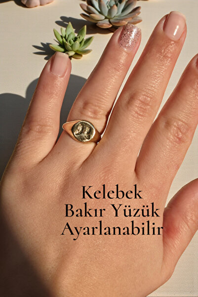 NBS Beautiful Naturel Stones Butterfly Copper Ring Adjustable Quality Antique...