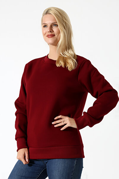 BEDUCA , Three Yarn, Burgundy Women's Basic Sweatshirt