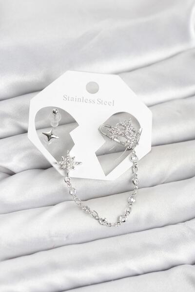 Inure Jewelry طقم أقراط على شكل نجمة القطب مصنوع من النحاس الفضي اللون مع سلس...