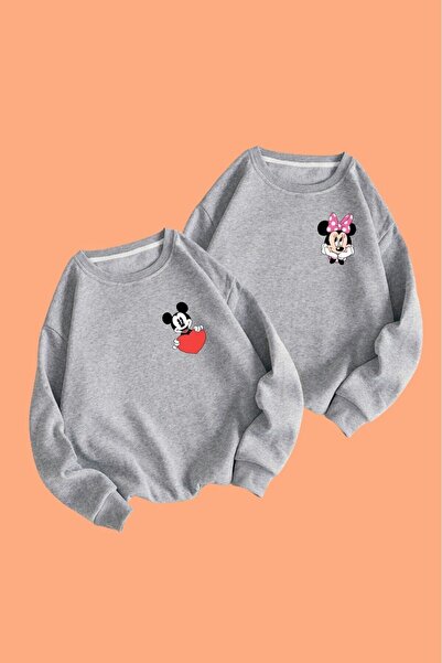 donamod Combinația gri Mickey Dear Couple guler rotund Swea tricou Set de 2 e...