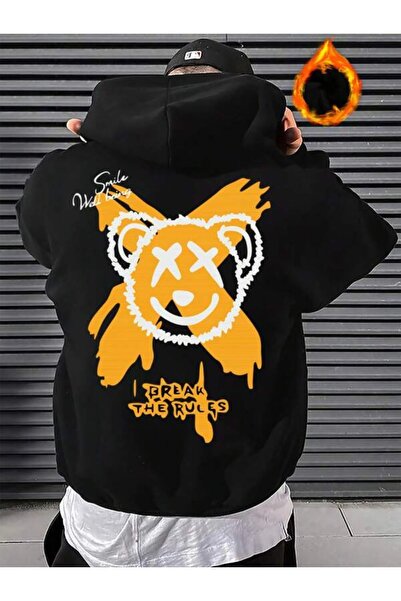 donamod Hanorac negru Break The Rules cu imprimeu supradimensionat tricou bsg...