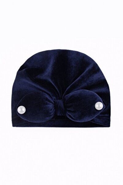 Superbaby Navy blue velvet turban hat with pearls