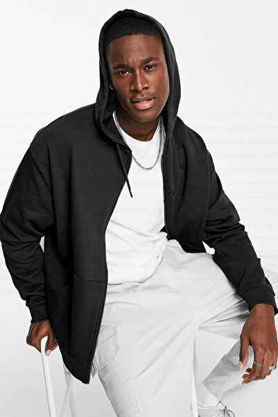 donamod Ανδρικό μπλουζάκι με με κουκούλα φερμουάρ, oversized τρίκλων, φλις κα...