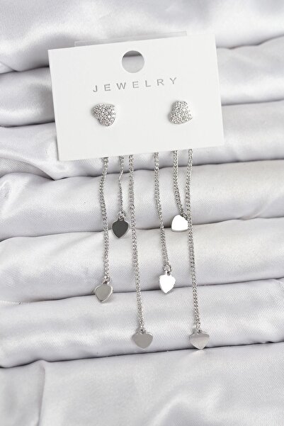 Inure Jewelry Heart Model Silver Color Brass Dangle Women's Earrings