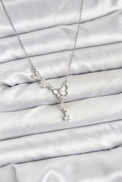 Inure Jewelry قلادة نسائية من الفولاذ 316L بسلسلة فضية اللون على شكل فراشة