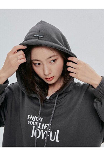 donamod سويت شيرت نسائي بغطاء للرأس مقاس كبير مطبوع عليه عبارة "Enjoy Life" ب...