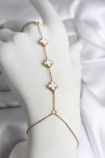 Inure Jewelry 316L Steel Gold Color White Clover Model Women's Watch