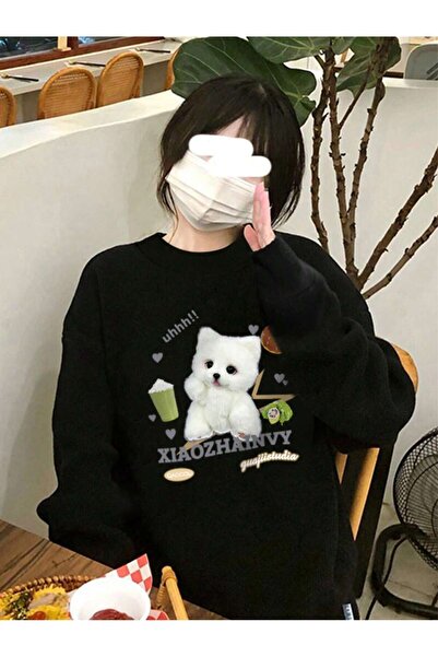 donamod Pulover pentru umeri cu litere și desene animate din seria Coke