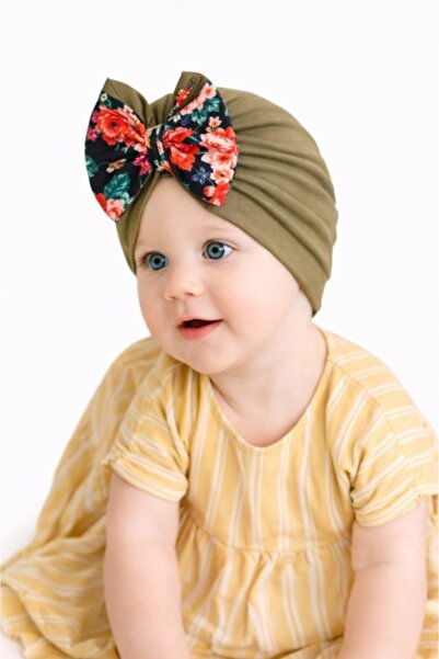 Pure Boutique Khaki turban hat with flowered bow