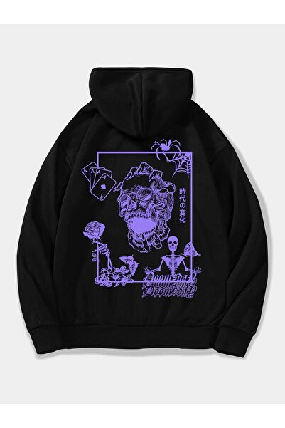 donamod Hanorac cu șnur din seria Coko ROMWE Guys Letter Skull Graphic