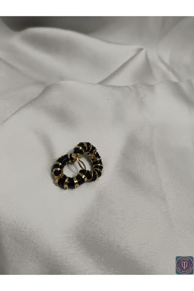 uyguntakıaksesuar Black Gold Striped Hoop Earrings – Modern Casual Women's Ea...