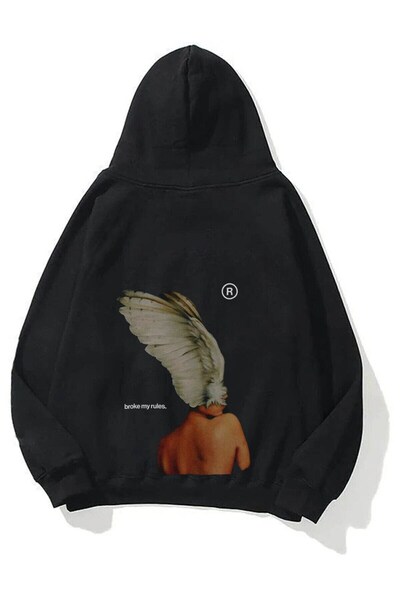 donamod Hanorac unisex Broke My Rules Negru Trndz1397