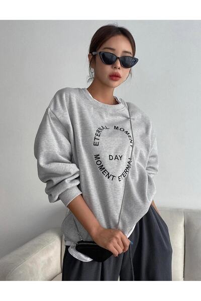 donamod Femei Eternal Moment cu imprimeu supradimensionat guler rotund Swea t...