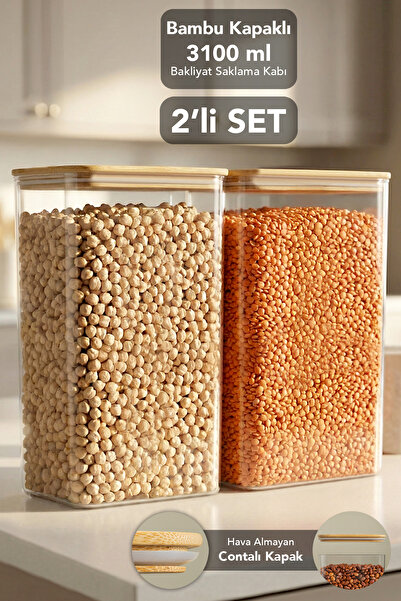 Meleni Home 2-Piece Bamboo Lid Aura Rectangular Storage Container - Vacuum Li...