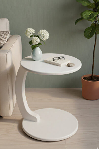 Mobievim Beyaz Ahşap C Yan Sehpa - Modern Tasarım Koltuk Altına Girebilen Yan...