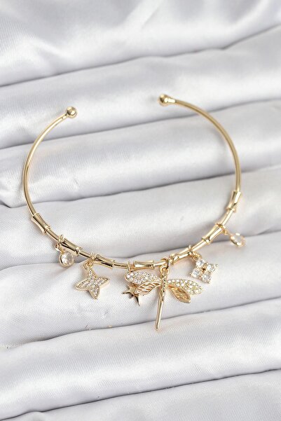 Inure Jewelry سوار نسائي من النحاس الأصفر اللون مع حلية على شكل يعسوب