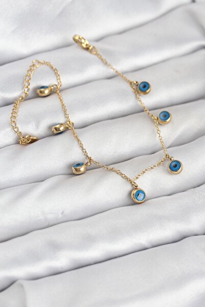 Inure Jewelry سوار نسائي من الفولاذ 316L بلون ذهبي بتصميم بسيط على شكل عين الحسد