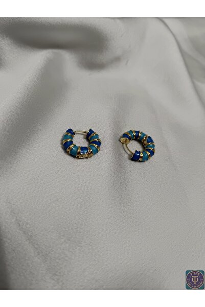uyguntakıaksesuar Gold Hoop Earrings with Blue Enamel Detail – Women's Trendy...