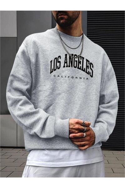 donamod سويت شيرت رمادي بطبعة لوس أنجلوس كاليفورنيا للجنسين