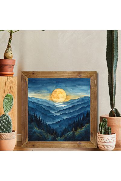 Tuba Decor Tablou pătrat cu rame din lemn, munți și peisaj