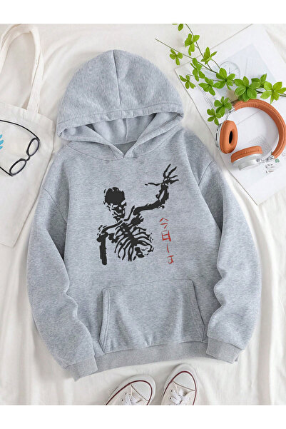 donamod Unisex Oversize Buzunar cangur cu glugă Harajuka Gothic Skul Printed