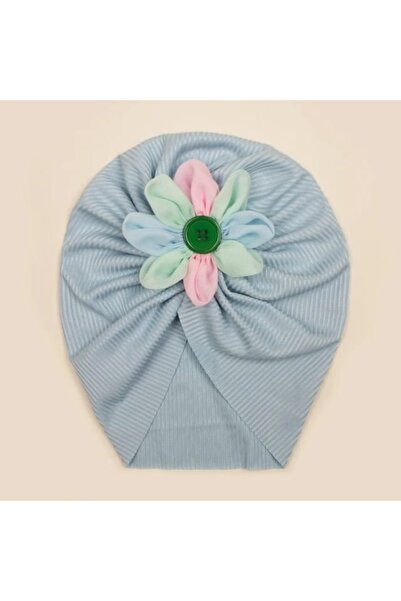 Superbaby Blue turban hat with multicolored flower