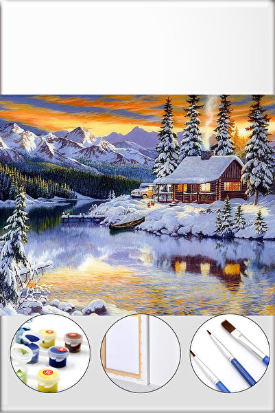 İZSA HOBİ Sayılarla Boyama Hobi Seti 40x50 Çerçeveli Numaralı Tuval Fırça Boy...