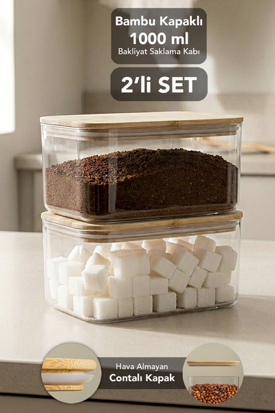 Meleni Home 2-Piece Bamboo Lid Aura Rectangular Storage Container - Vacuum Li...