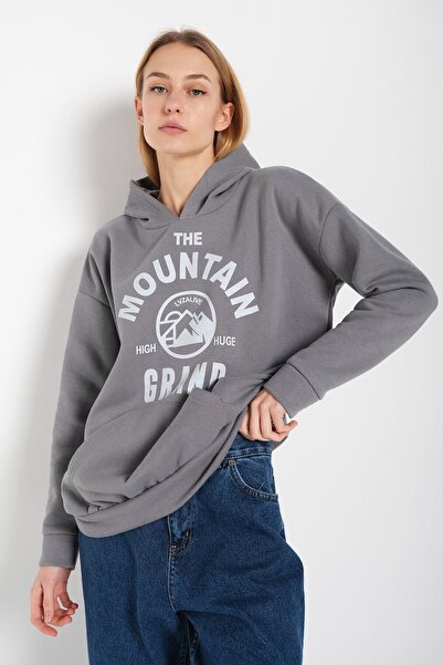 donamod Hanorac oversize cu glugă cu imprimeu The Mountain, gri piatră, mdgnt...