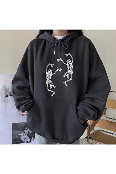 donamod Hanorac pentru femei de mărime mare Skeleton cu imprimeu cu glugă Ful...