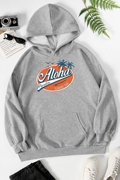 donamod Unisex Φούτερ με στάμπα Aloha KP-Black-Aloha