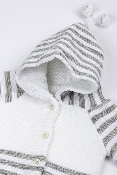 Lui Baby Yenidoğan Kapüşonlu Triko Unisex Ponponlu Bebek Hırka 0/6 Ay