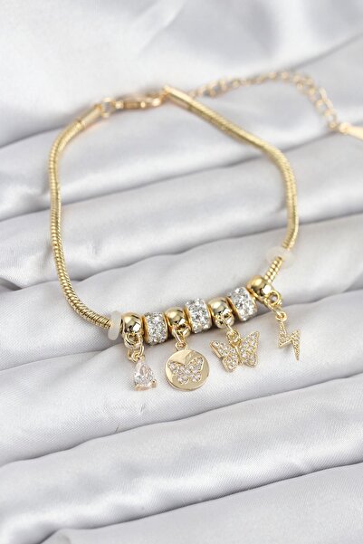 Inure Jewelry Brass Gold Color Butterfly Charm Women's Bracelet