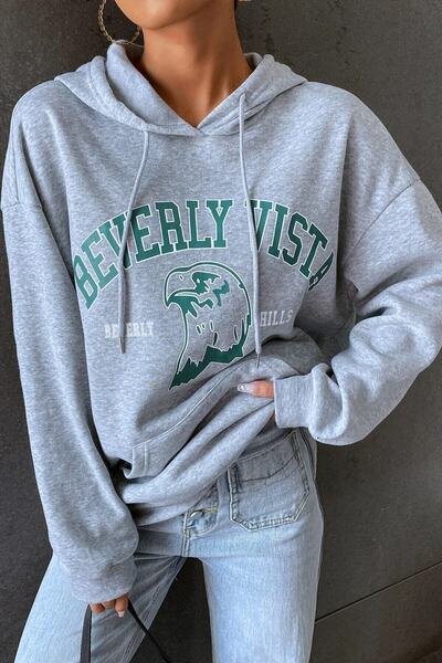 donamod Unisex Gray Beverly Vista Printed Hooded Oversize Sweatshirt Gripvrlyvst