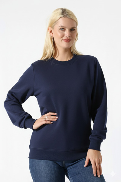 BEDUCA , Navy Blue, Three Thread Women's Basic Sweatshirt
