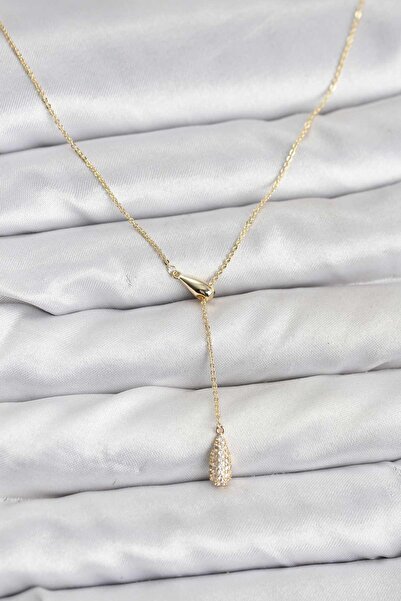 Inure Jewelry قلادة نسائية من النحاس بلون ذهبي على شكل قطرة مع تصميم المصعد